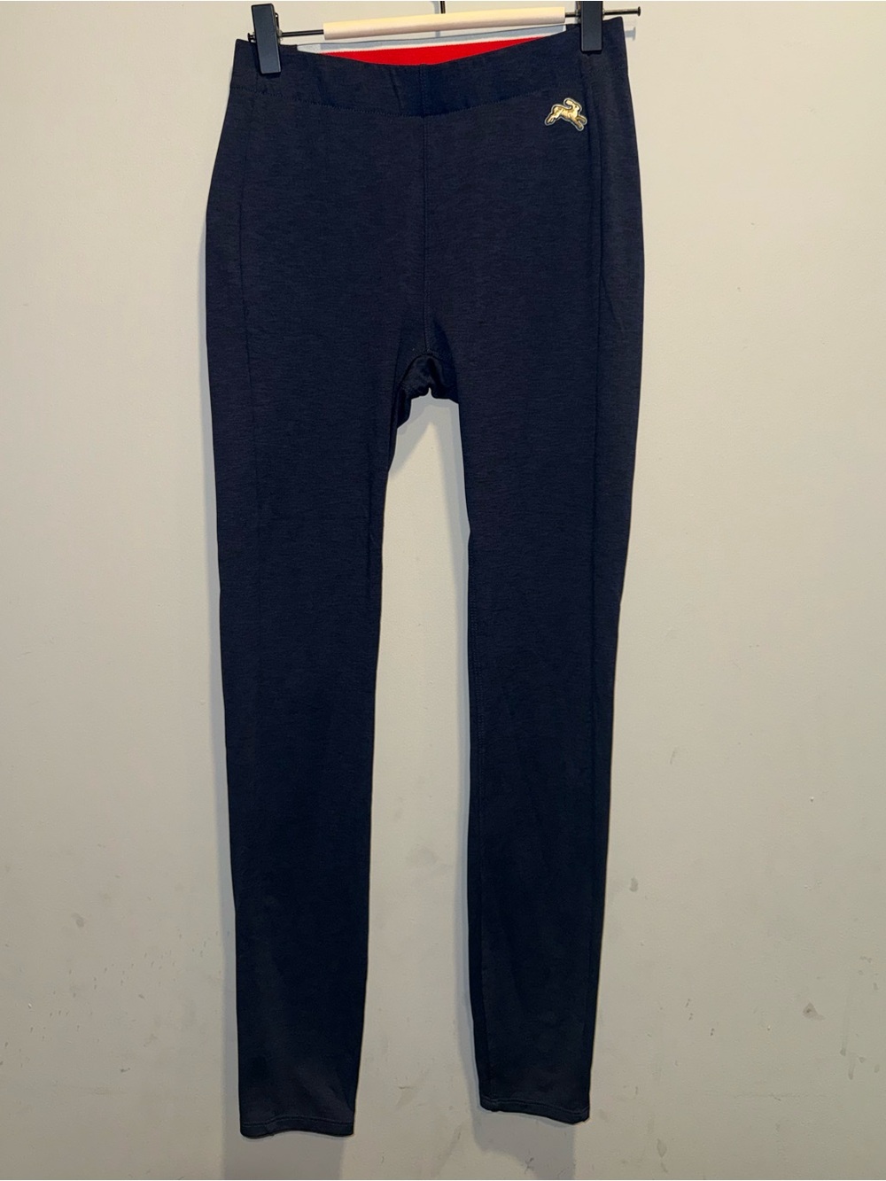 Tracksmith Navy Jogger Tights with Red Waistband Accent